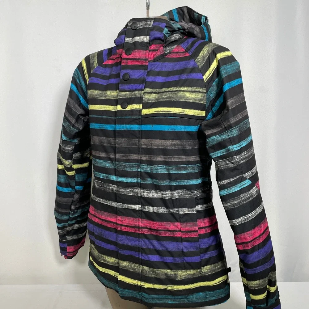 Burton Multicolor Stripes Hooded Winter Coat Ski Snowboard Jacket Women's SMALL - Picture 4 of 14